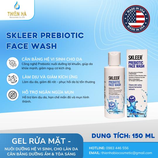 SKLEER PREBIOTIC FACE WASH - GEL RỬA MẶT NUÔI DƯỠNG HỆ VI SINH DA (150ml)
