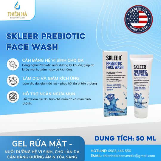 SKLEER PREBIOTIC FACE WASH - GEL RỬA MẶT NUÔI DƯỠNG HỆ VI SINH DA (50ml)