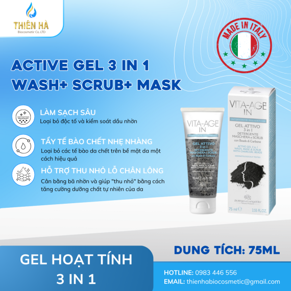 Active Gel 3 In 1 Wash + Scrub + Mask 75Ml 
